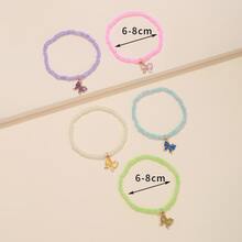 5pcs Bohemian Style Plain Wooden Bead Bracelet With Alloy Oil Drip Butterfly Pendant Good Friends Bracelet Set - Multicolor - View 3
