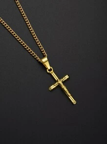 1 chiếc dây chuyền mặt hình chữ thập đơn giản và thời trang, dây chuyền chữ thập đôi phong cách Hip Hop cá nhân hóa dành cho các cặp đôi. - Vàng - Xem 10