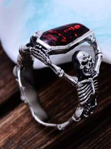 1pc Vintage Gothic Vampire Bat & Skull Head Ring - Multicolor - View 2