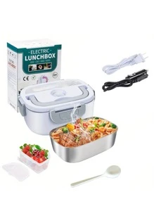 Electric Lunch Box Food Warmer - Portable Food Heater For Car & Home - Leak Proof, Lunch Heating Microwave For Truckers With Removable Stainless Steel Container 1.5 L, 110V/12V[Upgraded] - White - View 1