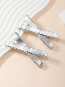 2入組女士銀色pu皮革蝴蝶結髮夾,街頭通用 - 銀色 - 查看 1