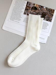 秋季纯色中筒袜 - 白色 - 查看 5