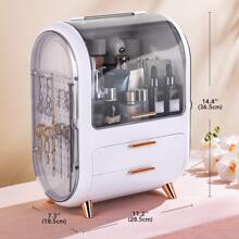 KIPOZI Makeup Storage Box, Countertop Portable Vanity Cosmetics Organizer Preppy Style - White - View 6
