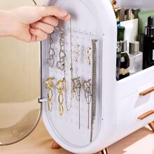 KIPOZI Makeup Storage Box, Countertop Portable Vanity Cosmetics Organizer Preppy Style - White - View 9