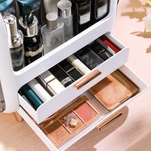KIPOZI Makeup Storage Box, Countertop Portable Vanity Cosmetics Organizer Preppy Style - White - View 8