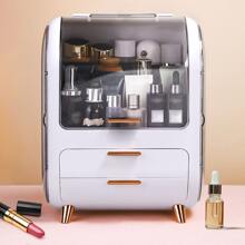 KIPOZI Makeup Storage Box, Countertop Portable Vanity Cosmetics Organizer Preppy Style - White - View 2