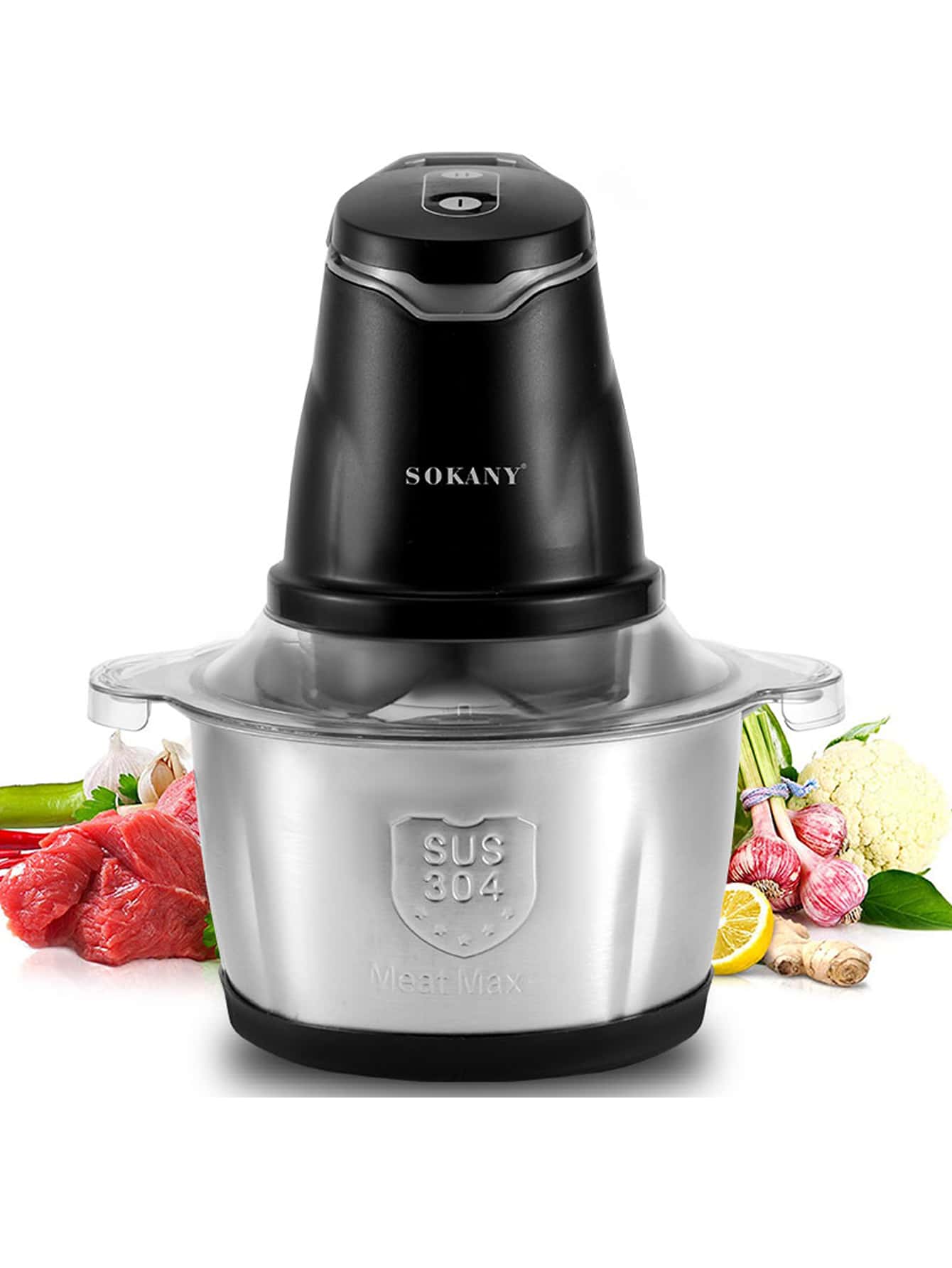 1入插頭式sokany Sk-7020 2.0l家用小型肉磨機,採用304不鏽鋼機身,2速,雙層4刀片,銅電機,不銹鋼插口,400瓦高功率,快速磨粉,濃度均勻 - 黑色 - 查看 1