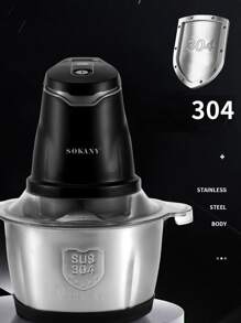 1入插頭式sokany Sk-7020 2.0l家用小型肉磨機,採用304不鏽鋼機身,2速,雙層4刀片,銅電機,不銹鋼插口,400瓦高功率,快速磨粉,濃度均勻 - 黑色 - 查看 4