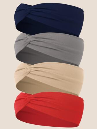 4入組十字紋實色彈性髮帶，休閒款