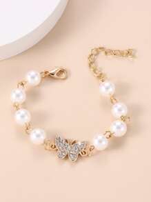 女孩優雅珍珠蝴蝶設計時尚手鍊