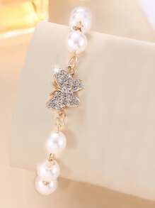 女孩優雅珍珠蝴蝶設計時尚手鍊