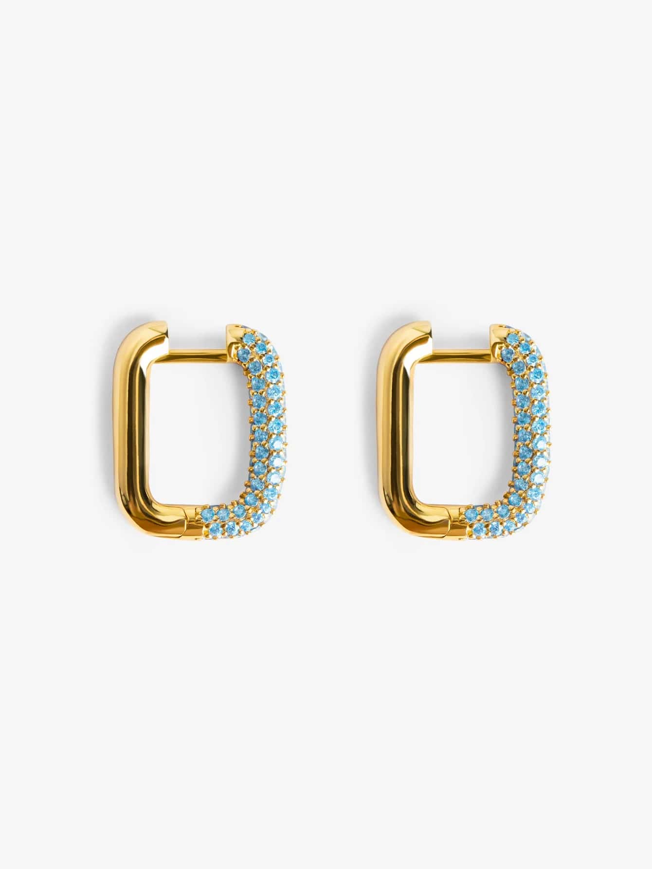 1 Pair Luxury Gold Plated Multicoloured Cubic Zirconia Square Circle Hoop Earrings - Baby Blue - View 1