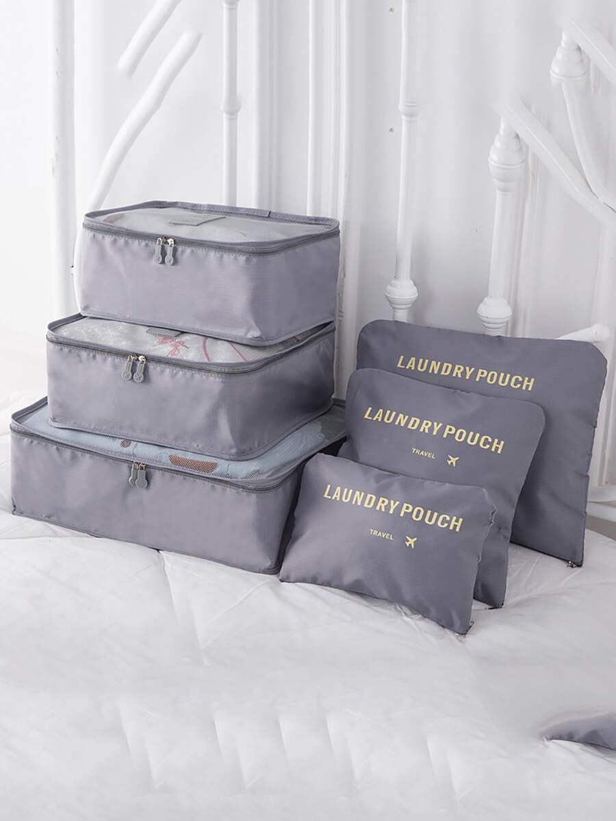 6 piezas simple poliéster de viaje Bolsas de almacenamiento , clásico durable gris plegable Bolsas de almacenamiento para casa con de viaje
