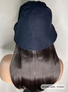 Sợi tổng hợp Chống nóng Tóc giả Đen Thẳng Ngắn Tóc tóc giả với mũ 12 Inch Đối với phụ nữ - màu đen - Xem 5