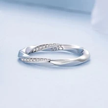 14K白金鍍方晶鋯石扭結永恆帶適合女士,925純銀訂婚結婚戒指 - 銀色 - 查看 5