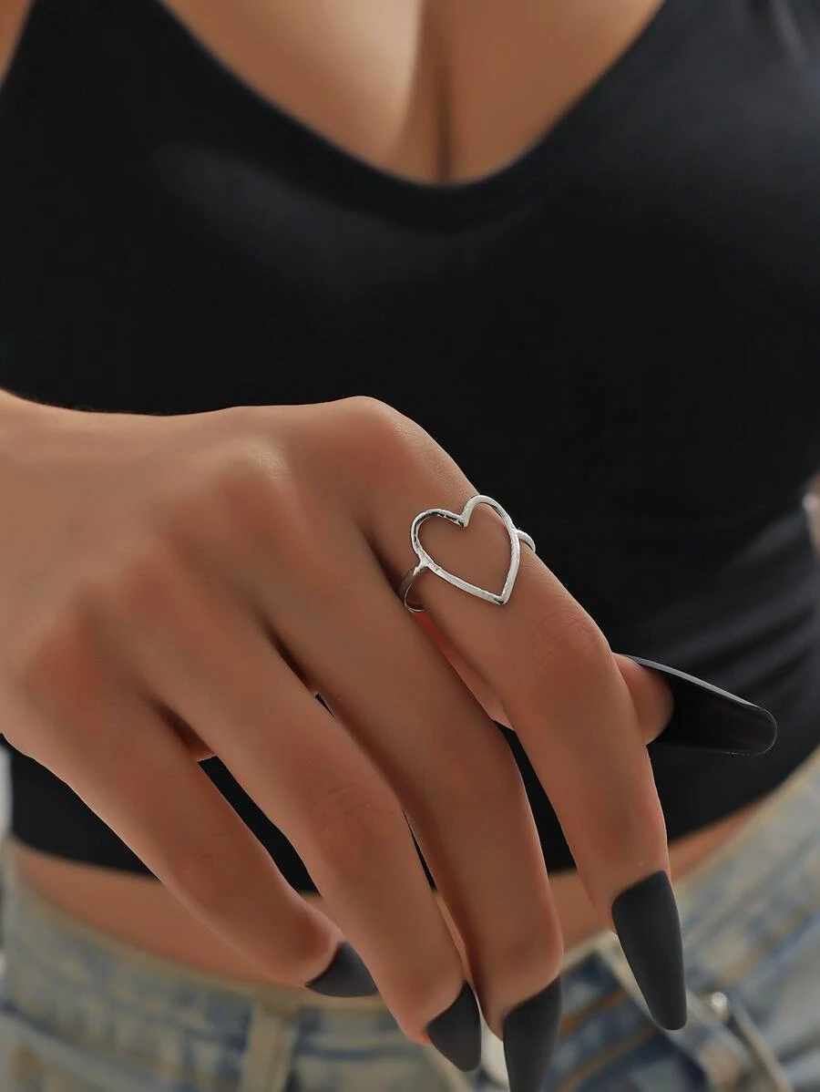 1 Stück Ring Herz Form Loch Design, Offen Ende Minimalistischer Stil Fashion Für Frauen - Silber - Übersicht 1