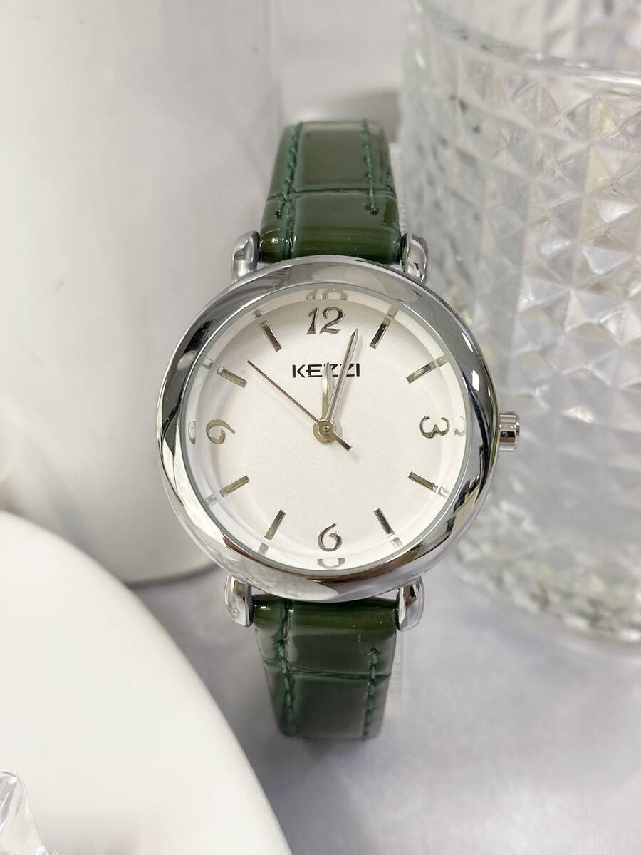 KEZZI 1件 KZEE 休闲时尚百搭真皮表带手表 - 綠色 - 查看 1