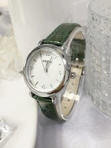 KEZZI 1件 KZEE 休闲时尚百搭真皮表带手表 - 綠色 - 查看 2