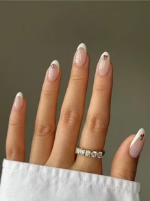 Lập tức Nâng cấp Của bạn Với 24 cái Ngắn Hạnh nhân Trắng Phong cách Pháp Mẫu Dâu tây Có thể tái sử dụng Móng tay giả Bộ Đối với phụ nữ & Cô gái - Nhiều màu - Xem 1