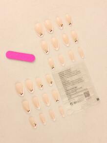 Lập tức Nâng cấp Của bạn Với 24 cái Ngắn Hạnh nhân Trắng Phong cách Pháp Mẫu Dâu tây Có thể tái sử dụng Móng tay giả Bộ Đối với phụ nữ & Cô gái - Nhiều màu - Xem 2