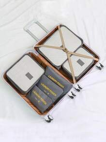 6 piezas simple poliéster de viaje Bolsas de almacenamiento , clásico durable gris plegable Bolsas de almacenamiento para casa con de viaje