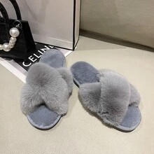 冬天長毛絨拖鞋女性室內濃烈香調大碼毛絨拖鞋 - 灰色 - 查看 4