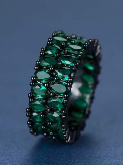 Vanel 1入組黑暗的綠色雙排水滴圓環適合女士,簡約風&時尚首飾類,禮品適用於妻子/女朋友