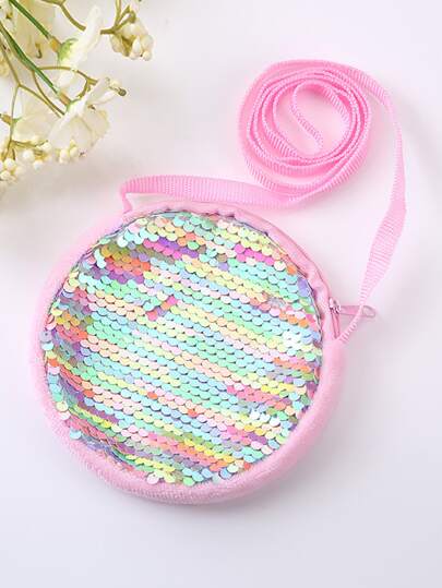1入組女孩迷你斜挎包，帶彩色閃亮裝飾，可存放硬幣或小物品