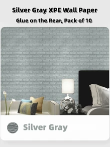 10pcs/pack Self-adhesive Waterproof Noise-proofing 3d Brick Pattern Wallpapers, Light Gray - Light Grey - View 1