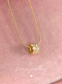 FICCINO 鍍金氧化鋯迷你幸運的車輪吊墜項鍊適合女士,鈦鋼蛇鏈條,日常穿著,禮品適用於,附盒 - 225n - 查看 5