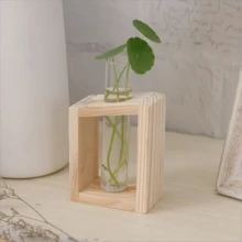 A Set de vidrio transparente Florero con tubo de ensayo Florero para hidropónico plantas , con planta estante con de madera Marco , puede ser como A Decoración para escritorios , , con Bonsái - transparente - Ver 5