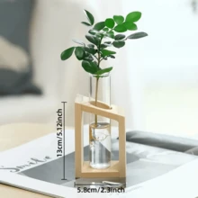 A Set de vidrio transparente Florero con tubo de ensayo Florero para hidropónico plantas , con planta estante con de madera Marco , puede ser como A Decoración para escritorios , , con Bonsái - transparente - Ver 3