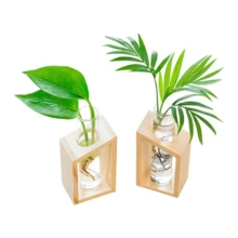 A Set de vidrio transparente Florero con tubo de ensayo Florero para hidropónico plantas , con planta estante con de madera Marco , puede ser como A Decoración para escritorios , , con Bonsái - transparente - Ver 8