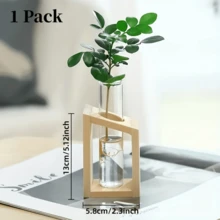 A Set de vidrio transparente Florero con tubo de ensayo Florero para hidropónico plantas , con planta estante con de madera Marco , puede ser como A Decoración para escritorios , , con Bonsái - transparente - Ver 9