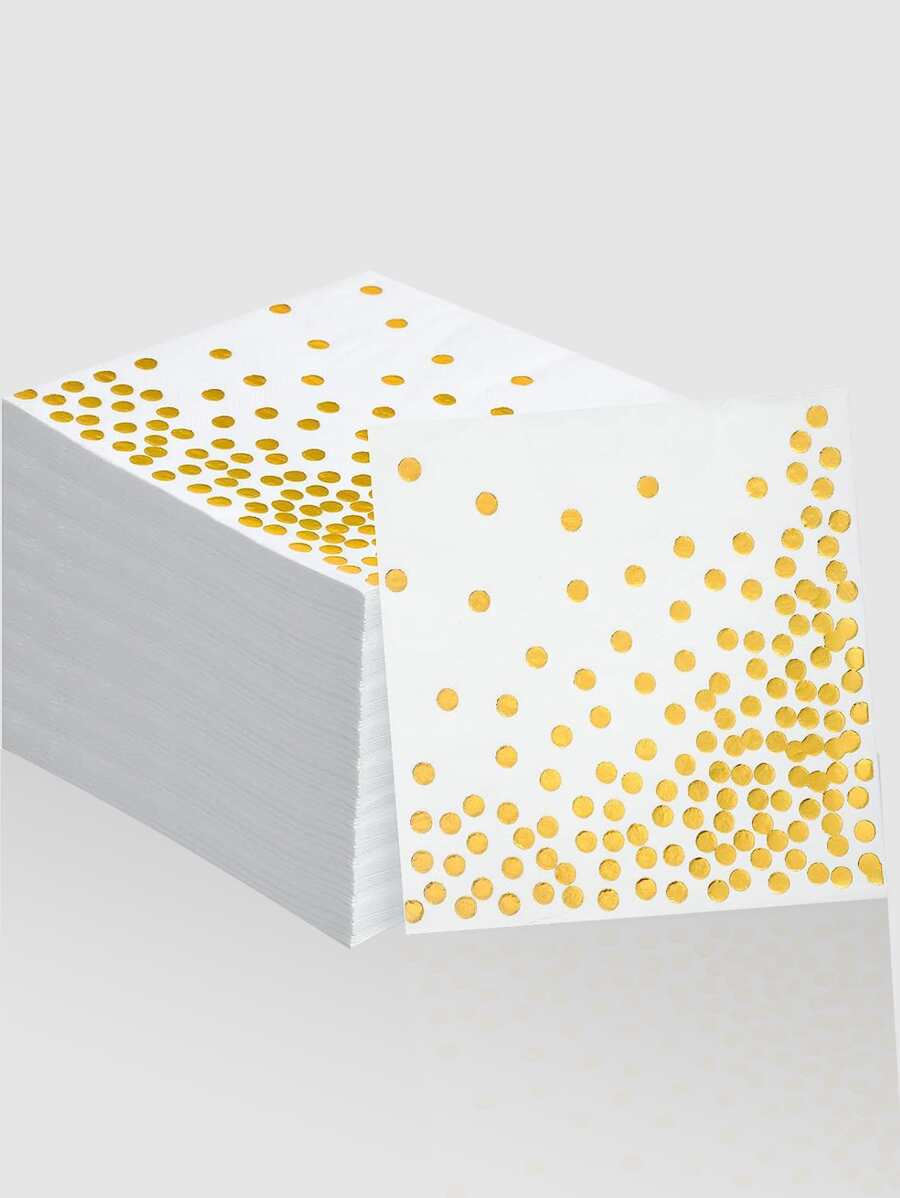 25 cái Trắng Khăn ăn Với Gold Foil Chấm bi Cho bữa tiệc - trắng - Xem 1