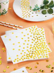 25 cái Trắng Khăn ăn Với Gold Foil Chấm bi Cho bữa tiệc - trắng - Xem 3