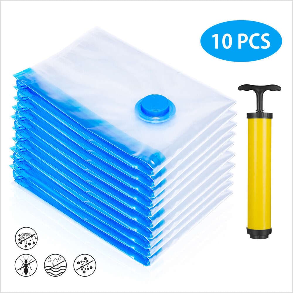10  Jumbo Vacuum Sealer Storage Bags w/ Pump for Clothes Travel Bags Space Saver - Trong sáng - Xem 1