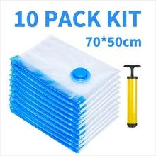 10  Jumbo Vacuum Sealer Storage Bags w/ Pump for Clothes Travel Bags Space Saver - Trong sáng - Xem 10