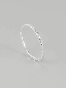 1pc 925 Sterling Silver Asymmetrical Wrinkled Texture Ring For Women, Minimalist Adjustable Open Index Finger Ring, Jewelry Gift - Silver - View 5