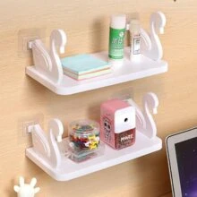 1pc Multifunctional Wall-Mounted Storage Rack Swan Design Large Capacity Shelf For Kitchen, Bathroom, Toiletries Organizer Fall Home Decor  - White - View 1
