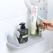 1pc Multifunctional Wall-Mounted Storage Rack Swan Design Large Capacity Shelf For Kitchen, Bathroom, Toiletries Organizer Fall Home Decor  - White - View 4