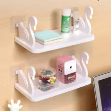 1pc Multifunctional Wall-Mounted Storage Rack Swan Design Large Capacity Shelf For Kitchen, Bathroom, Toiletries Organizer Fall Home Decor  - White - View 6
