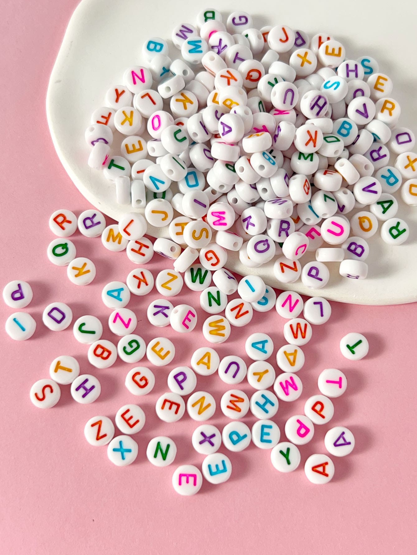 200pcs White Base Colorful Letter Beads For Bracelet Or Necklace - Multicolor - View 1