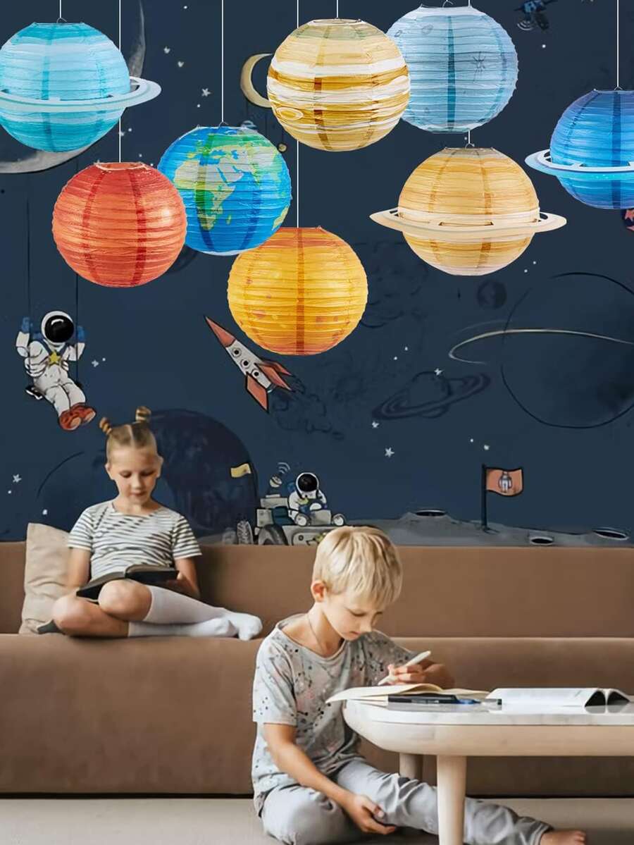 4 PCS Planet Paper Lanterns Solar System Planets Lantern for Kids Outer Space Party Decorations Space Theme Party Birthday Room Decorations - Multicolor - View 1