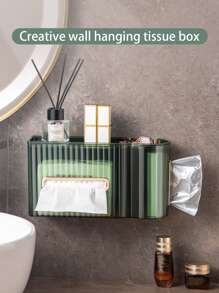 Inventario De Liquidación, 1 Pieza De Caja De Papel Higiénico De Montaje En Pared Sin Perforación Con Diseño De Lujo, Caja De Almacenamiento De Bolsa De Basura De Papel Higiénico 2-en-1, Estante De Almacenamiento De Papel Higiénico Del Hogar - Verde Oscuro - Ver 1