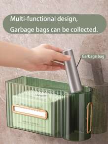 Inventario De Liquidación, 1 Pieza De Caja De Papel Higiénico De Montaje En Pared Sin Perforación Con Diseño De Lujo, Caja De Almacenamiento De Bolsa De Basura De Papel Higiénico 2-en-1, Estante De Almacenamiento De Papel Higiénico Del Hogar - Verde Oscuro - Ver 5