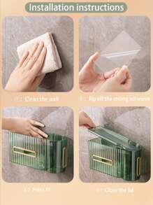 Inventario De Liquidación, 1 Pieza De Caja De Papel Higiénico De Montaje En Pared Sin Perforación Con Diseño De Lujo, Caja De Almacenamiento De Bolsa De Basura De Papel Higiénico 2-en-1, Estante De Almacenamiento De Papel Higiénico Del Hogar - Verde Oscuro - Ver 2