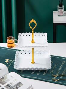 Puesto de frutas y pasteles cuadrado grande de dos niveles, diseño creativo para fiestas, decoración del hogar en estilo minimalista moderno para festivales - Blanco - Ver 1