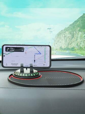 1 st svart bilförvaringsmatta med halkfri monteringsmatta och 360 graders roterbar telefonhållare, kan visa registreringsskylt