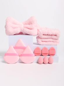 12件套化妆工具套装，包含1个蝴蝶结发带、2个腕带、3个迷你美妆蛋、3个三角散粉扑、3个指形迷你气垫粉扑。这款粉底美妆蛋可均匀涂抹于液体、膏状和粉状产品，多色设计方便区分，不含乳胶，干湿两用，适合所有肤质，是赠品、旅行、平价好物和旅行必备品的理想之选。 - 彩色 - 查看 1